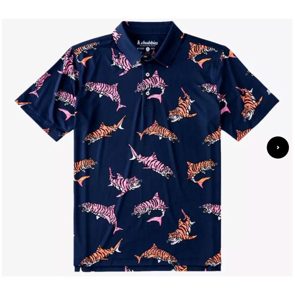 Chubbies Men's Polo Tiger Shark Golf Performance Casual The King of the Sea